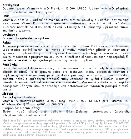 JAMIESON Vitamny A+D 10000-800IU Premium cps.100