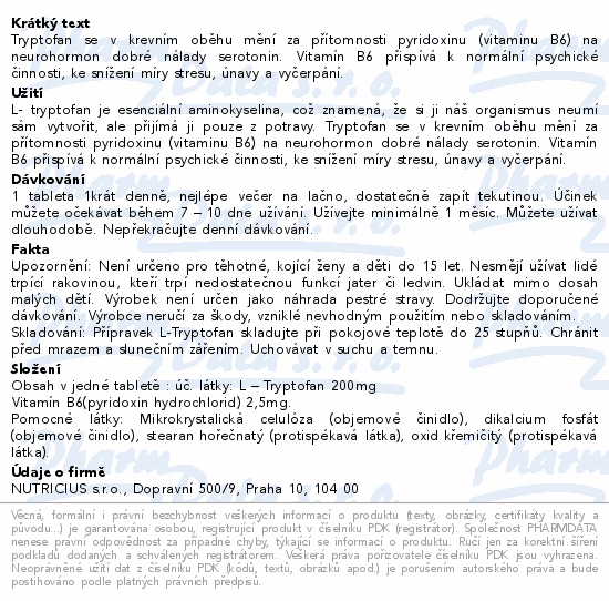 L-Tryptofan + vit.B6 200mg-2.5mg tbl.60