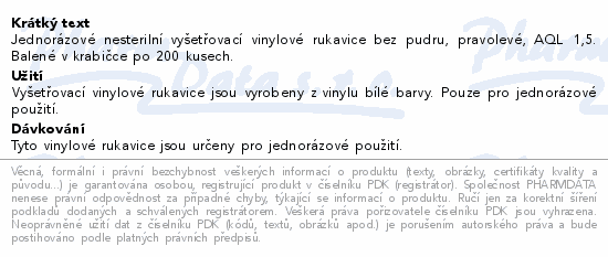 Rukavice vinylov V-R bezpudrov vel.M 200ks