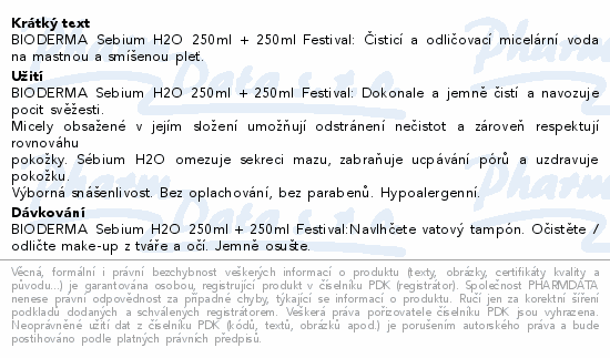 BIODERMA Sbium H2O 250ml 1+1 Festival