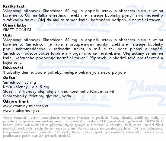 VitaHarmony Simethicon 80 mg s kmnem tob.120