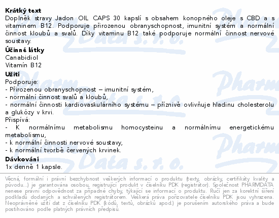 Jadon OIL CAPS konop.olej 15mg CBD+vit.B12 cps.30