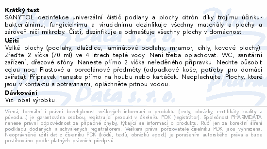 SANYTOL dezinfekce podlahy&plochy citron 1L