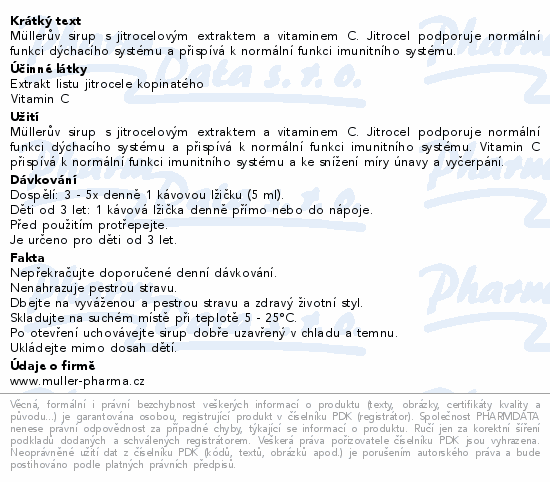 Mllerv sirup s jitrocelem a vitaminem C 245ml