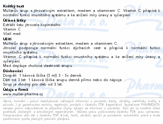 Mllerv sirup s jitrocelem medem a vit.C 245ml