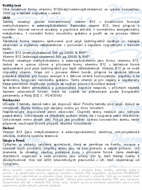 Cytoplan Vitamn B12 500u-500u tbl.60