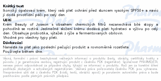 Beauty of Joseon opalovac krm SPF50+ 50ml