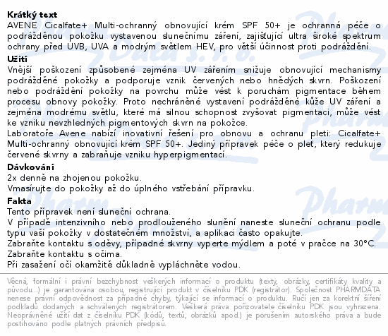 AVENE Cicalfate+ Ochrann obnov.krm SPF50+ 30ml