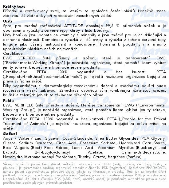 ATTITUDE Sprej rozesvn dtskch vlsk 240ml