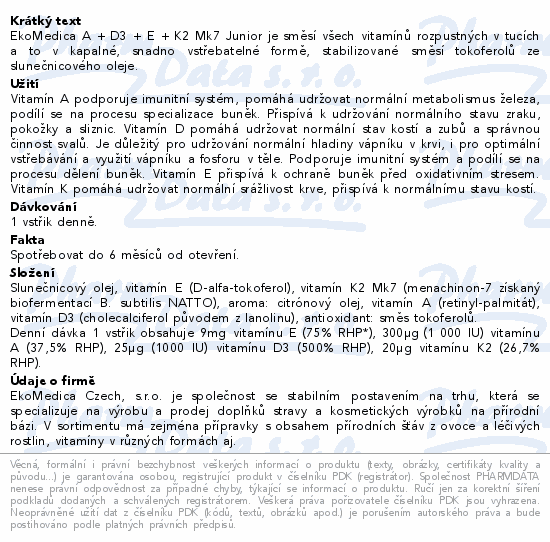 Vitamn A+D3+E+K2 Mk7 sprej 30ml EkoMedica