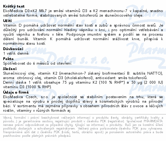 Vitamn D3+K2 Mk7 sprej 30ml EkoMedica