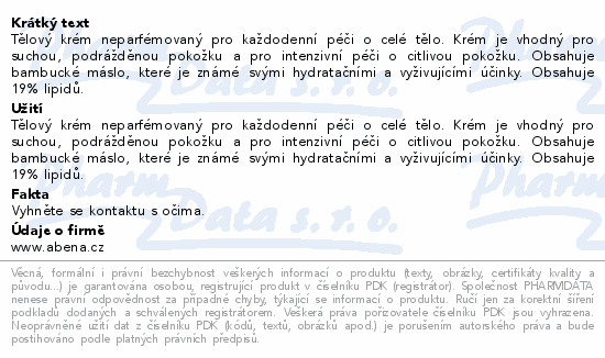 ABENA Skincare tlov krm neparfmovan 100ml