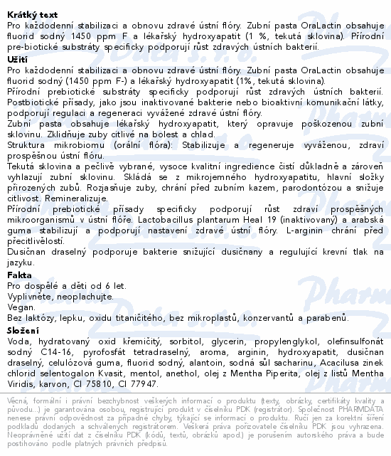 ApaCare OraLactin remineralizan zub.pasta 75ml