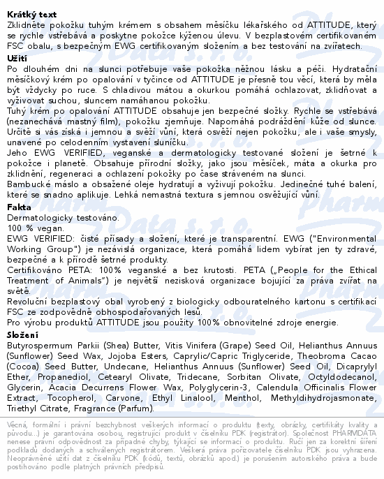 ATTITUDE Zkliduj.krm po opalov.mta okurka 60ml