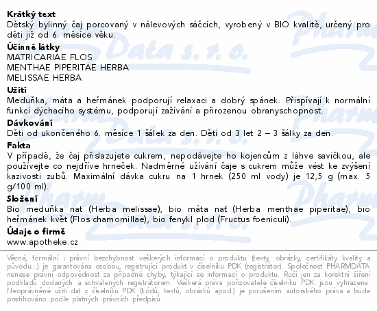 Apotheke Dtsk bylinn aj uklidujc BIO20x1.5g